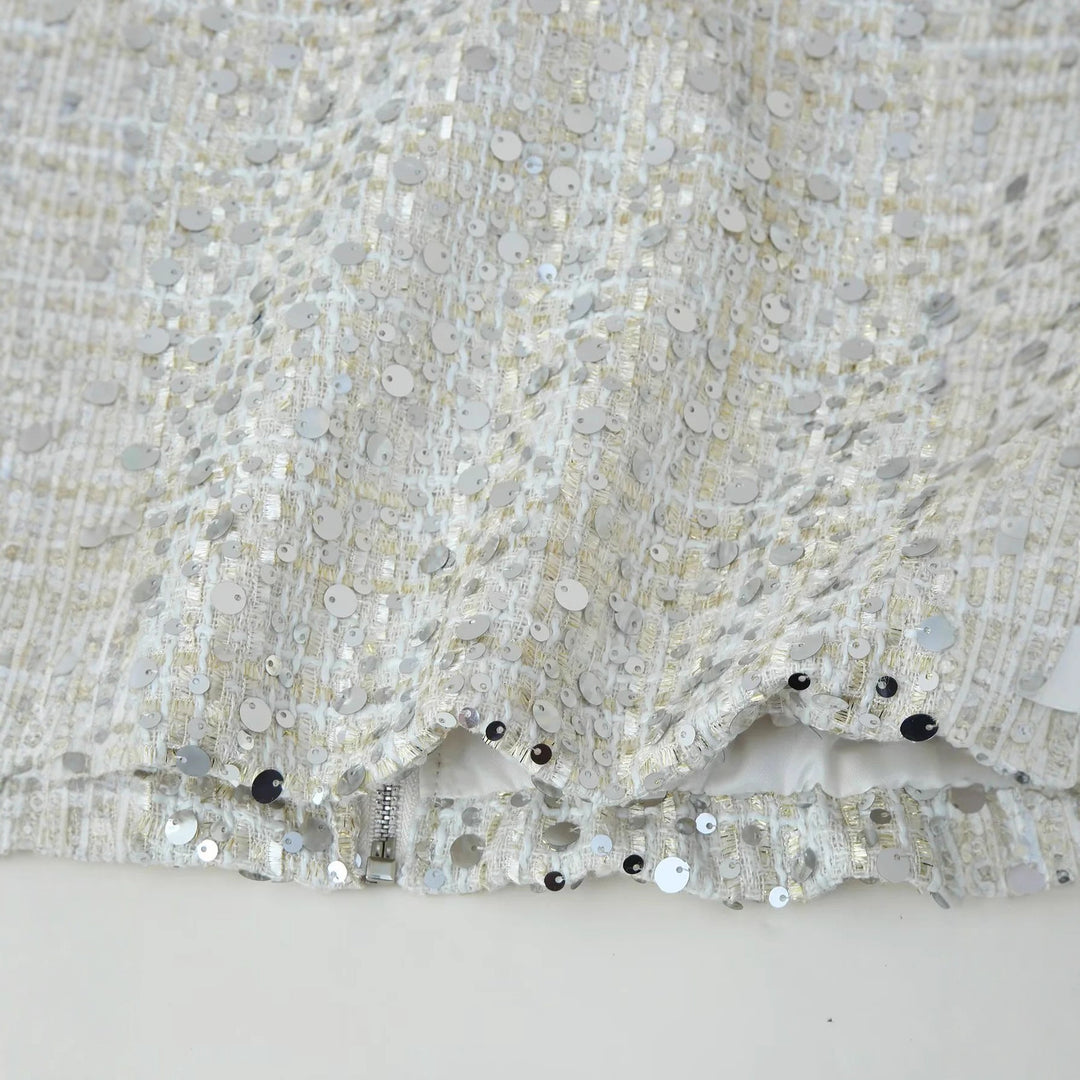 Damen Glitzernde Jacke mit Rundhalsausschnitt und verstecktem Reißverschluss Drune