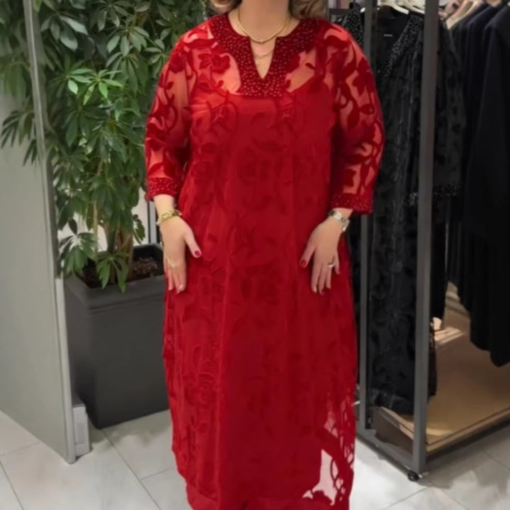 Damen elegantes transparentes Maxikleidung mit Spitzenverzierungen Drune