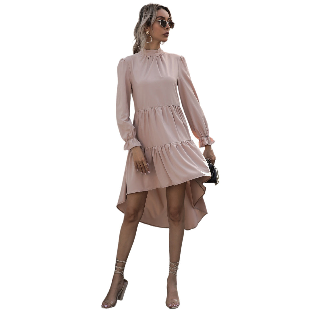 Damen asymmetrisches Wickelkleid mit voluminösen Rüschen und elegantem Stehkragen Drune