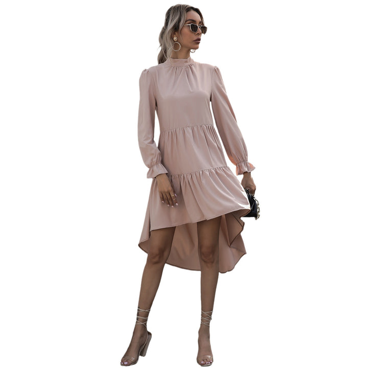 Damen asymmetrisches Wickelkleid mit voluminösen Rüschen und elegantem Stehkragen Drune