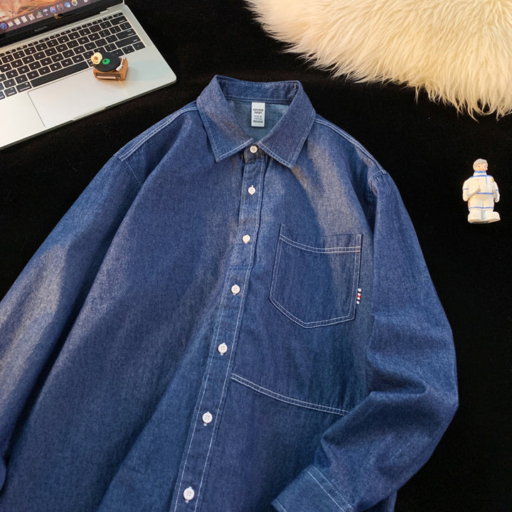 Herren Denim Longsleeve Hemd mit klassischem Button-Down-Kragen Drune