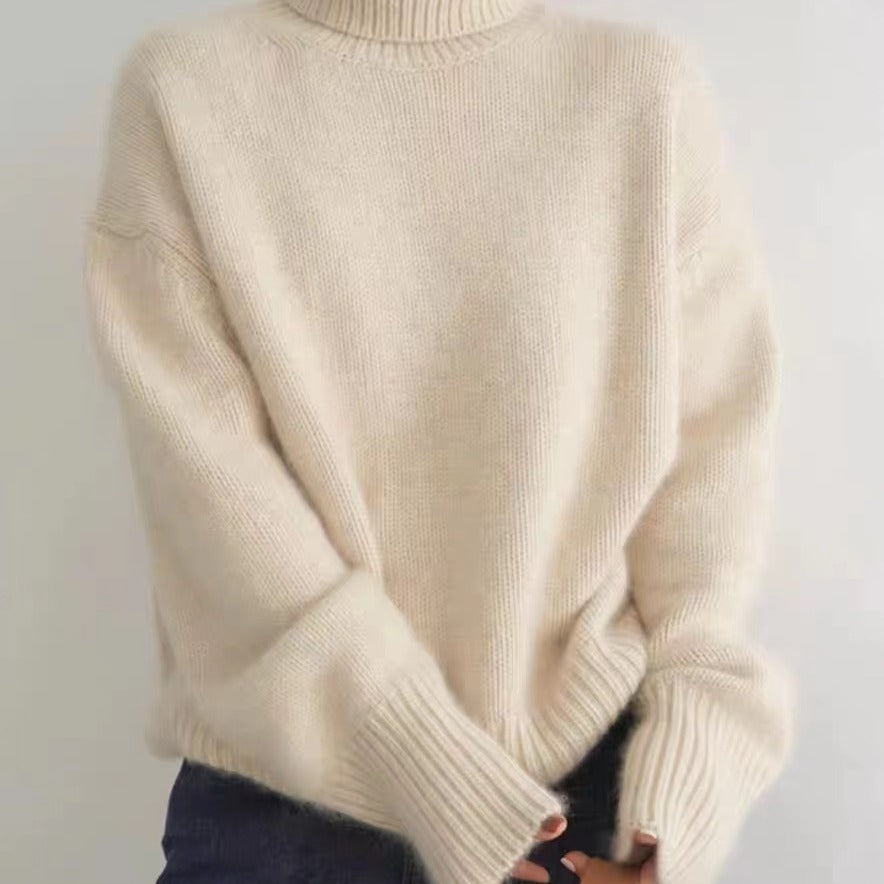 Damen gemütlicher Rollkragenpullover aus feiner Wolle Drune