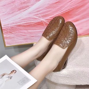 Damen nan elegante gepolsterte Lederloafer mit floral geprägter Oberfläche und mittelhohem Blockabsatz Drune