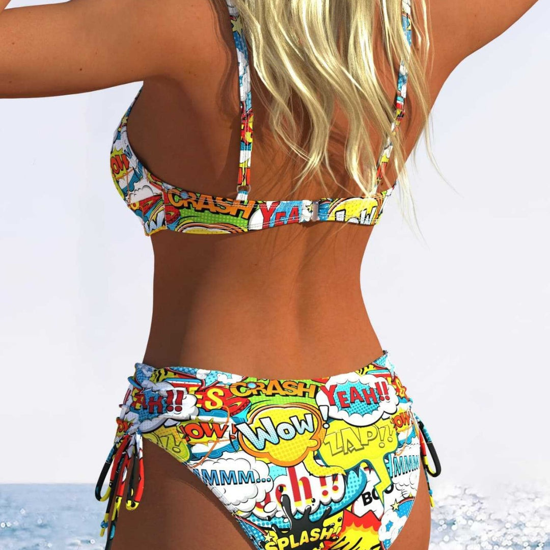 Damen Bikini-Set mit verspieltem Comic-Print und verstellbaren Seitenschnüren Drune