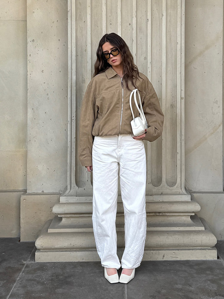 Damen lässige Wildlederjacke im Oversized-Schnitt Drune