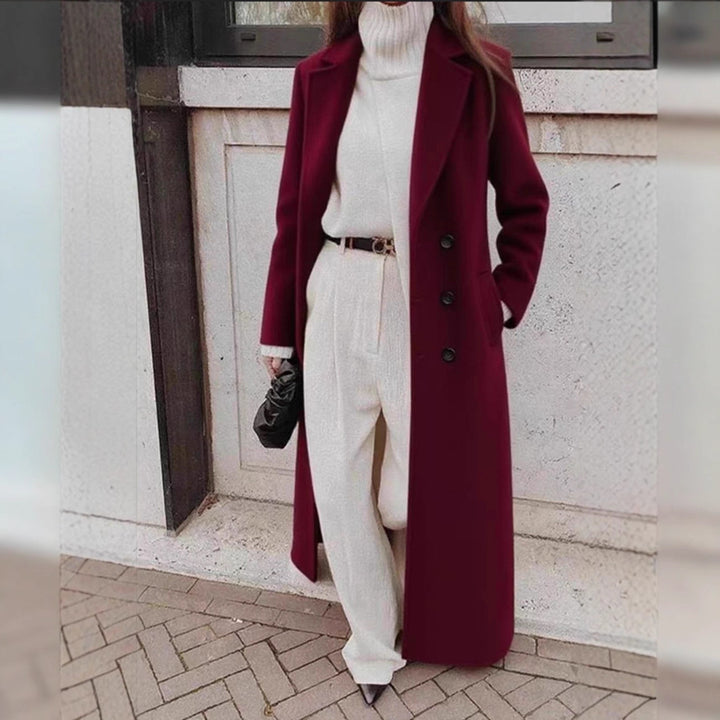 Damen Eleganter Wollmantel mit doppelter Knopfleiste und tiefen Taschen Drune