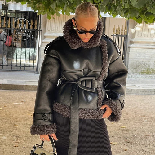 Damen Modische Winterjacke mit Kunstfellkragen Drune