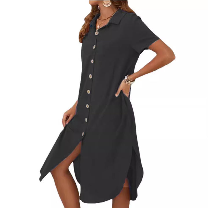 Damen Hemdblusenkleid mit Knopfdetail und schwingendem Saum Drune