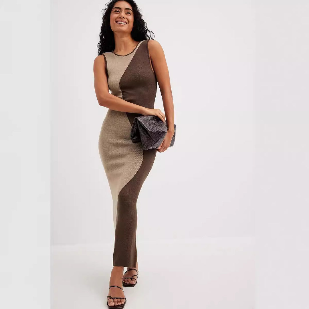 Damen figurbetontes Maxi-Kleid mit modischem Farbblockdesign Drune