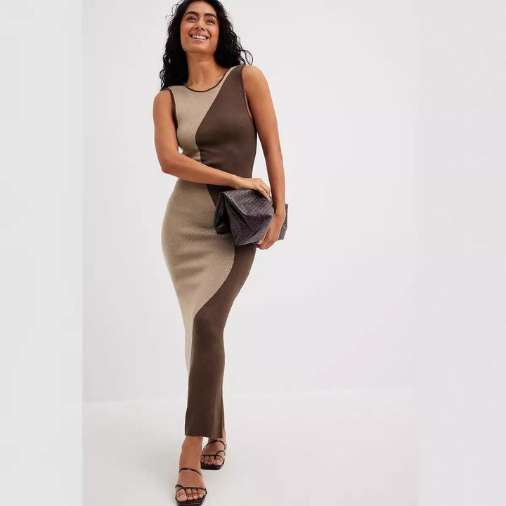 Damen figurbetontes Maxi-Kleid mit modischem Farbblockdesign Drune