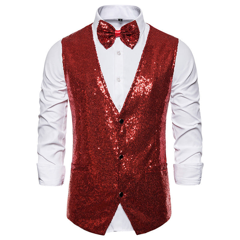 Herren Pailletten Kleid Weste Set Drune