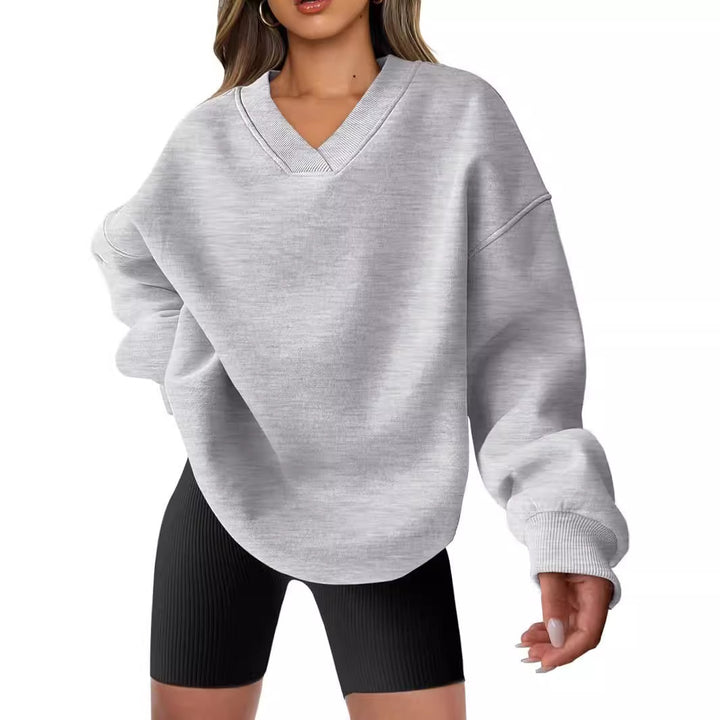 Damen Oversize Sweatshirt mit V-Ausschnitt Drune