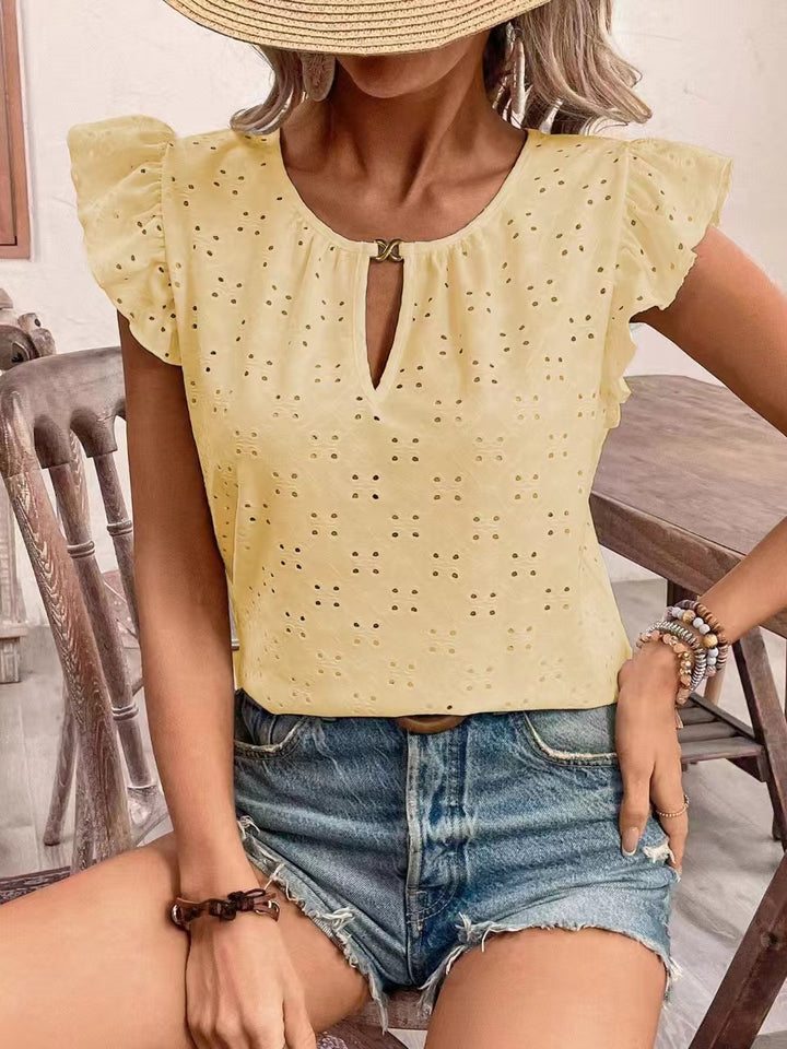 Damen Bluse mit Rüschendetails und Lochstickerei Drune