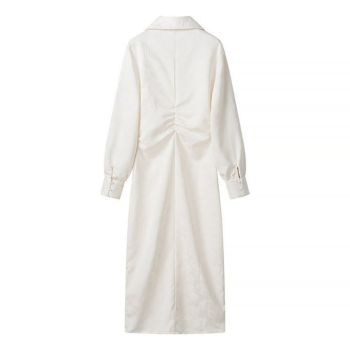 Damen Langarm Hemdblusenkleid mit elegantem Kragen und dekorativer Knopfleiste Drune