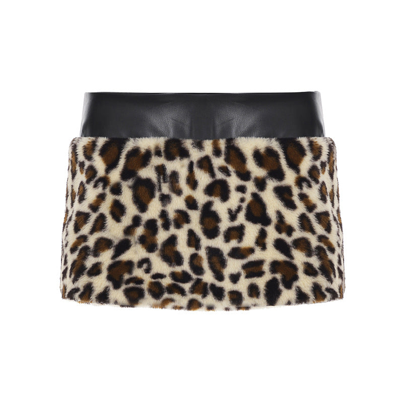 Damen Oberteil und Rockset mit Leopardenmuster und Kunstlederdetails Drune