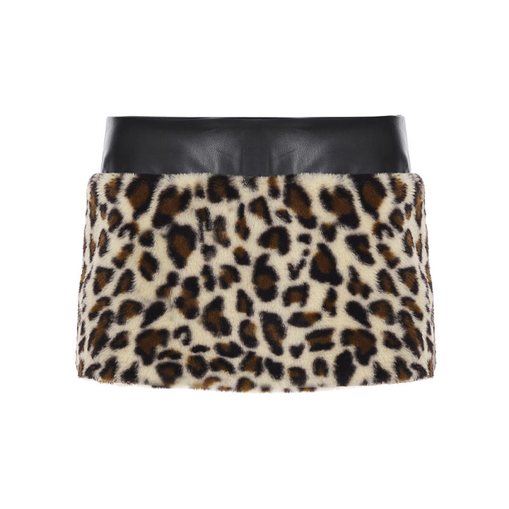 Damen Oberteil und Rockset mit Leopardenmuster und Kunstlederdetails Drune