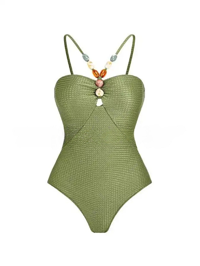 Damen Figurbetonter Schwimmanzug mit Schmuckakzenten Drune