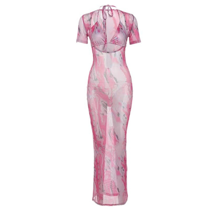 Damen Schickes Wickelkleid mit tiefem Ausschnitt und buntem Marmor-Muster Drune