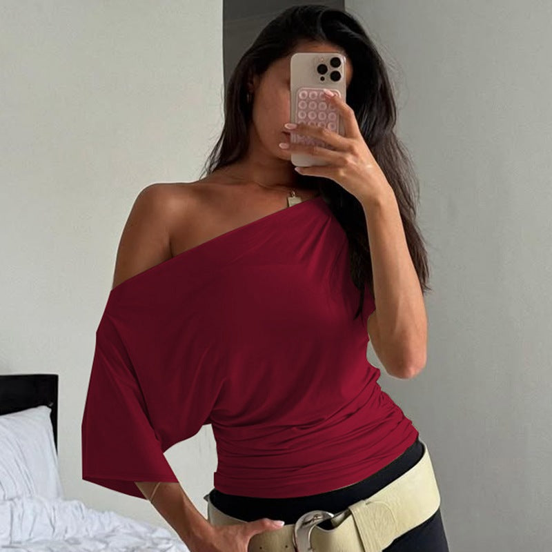 Damen Oberteil mit asymmetrischem Ausschnitt und Raffung Drune