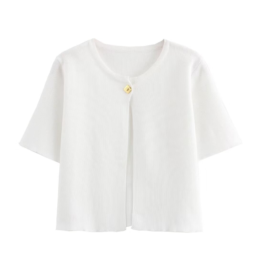 Damen Relaxed Fit Button-Up Cardigan mit kurzen Ärmeln Drune