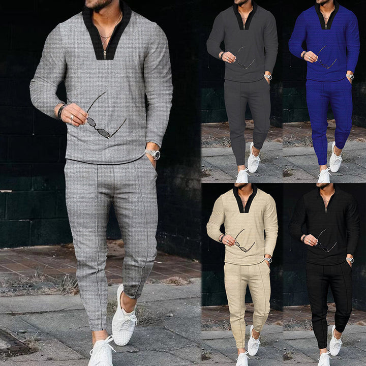 Herren sportliches Freizeit-Jogginganzug mit Hochkragen und eleganter Struktur Drune