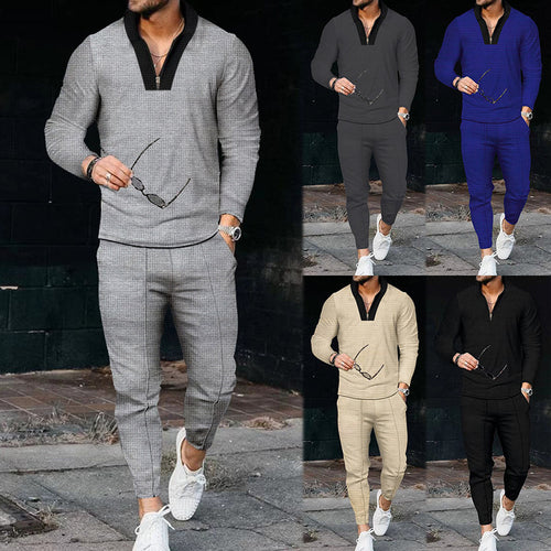 Herren sportliches Freizeit-Jogginganzug mit Hochkragen und eleganter Struktur Drune