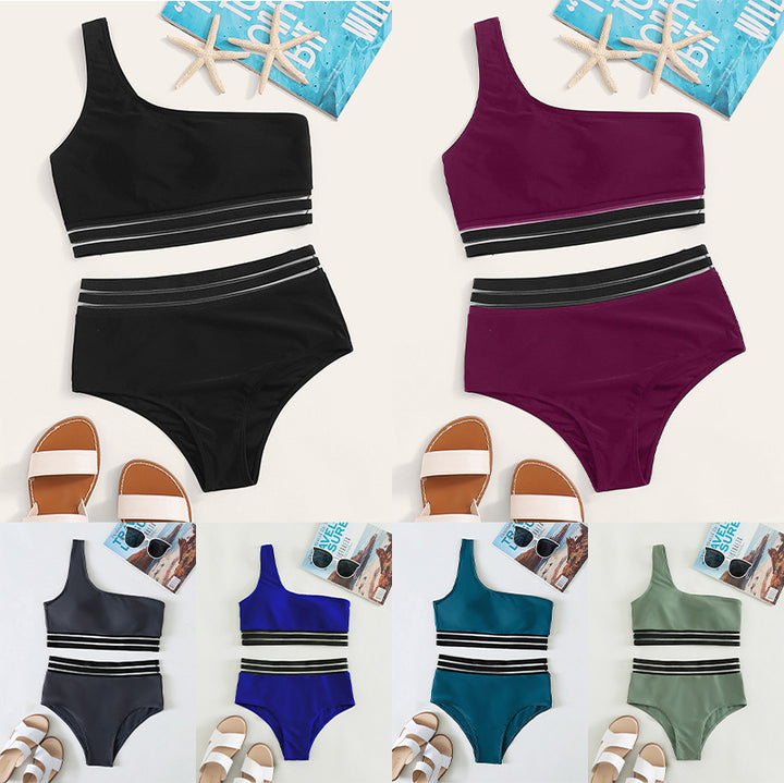 Damen asymmetrisches Bikini-Set mit elastischen Bändern Drune