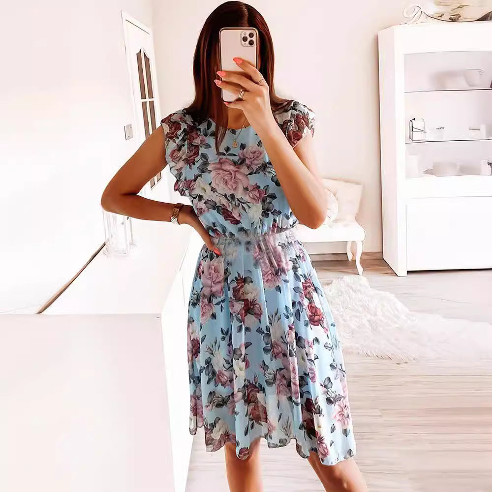 Damen Sommerkleid mit zarten Rüschendetails und Taillengürtel Drune