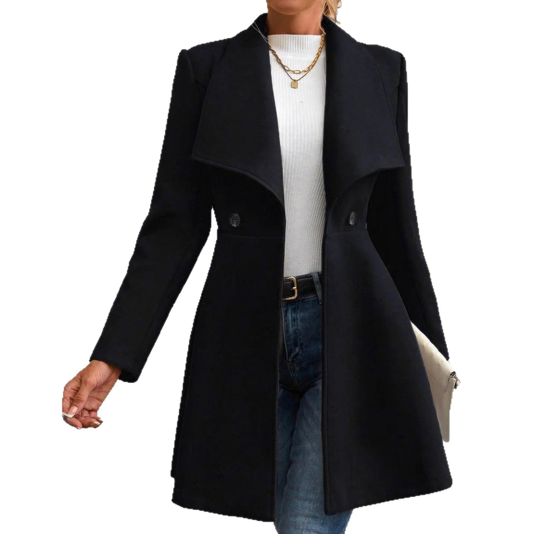 Damen eleganter Wollmantel mit modischem Revers und doppelter Knopfleiste Drune