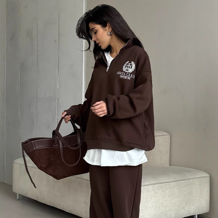 Drune | Halbzip Sweatshirt Übergröße Fit Gestickte Vorderseite Weicher Baumwollmix