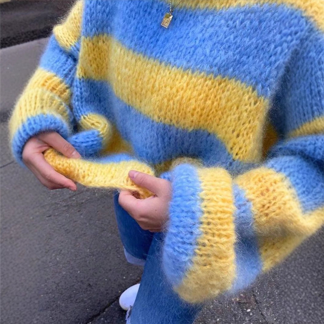 Damen Oversized Strickpullover mit auffälligem Streifenmuster Drune