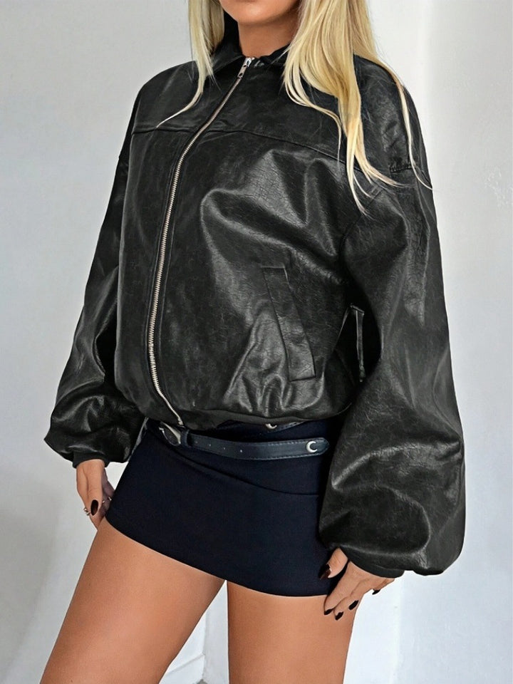 Damen Kunstleder Bomberjacke Drune