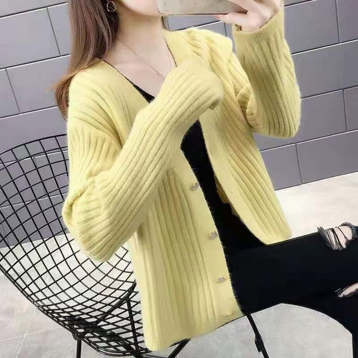 Damen Rippenstrick Cardigan mit herzförmigen Knöpfen Drune