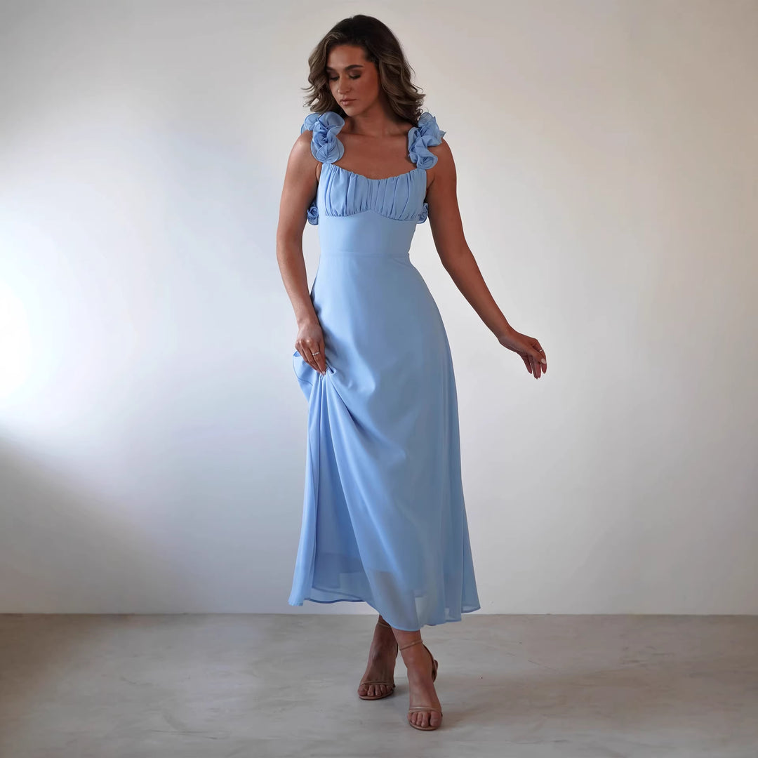 Damen Maxikleid mit verspielten Rüschendetails und elastischem Oberteil Drune