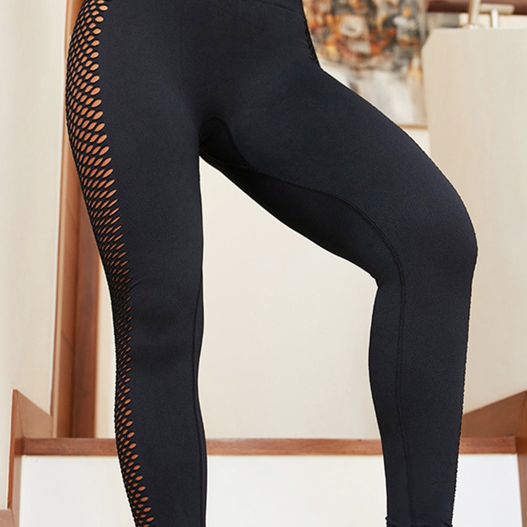 Damen Sportleggings mit atmungsaktivem Netzdesign und hoher Taille Drune