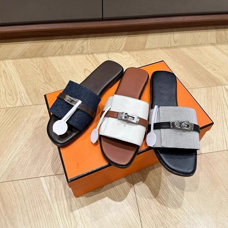 Damen Stylische Flache Sandalen mit modischem Schnallenakzent Drune