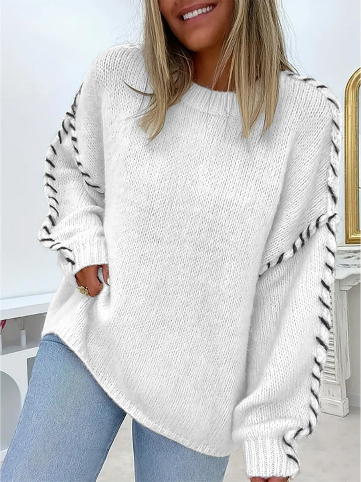 Damen Grobstrickpullover mit kontrastierenden Abschlüssen und lässigem Schnitt Drune
