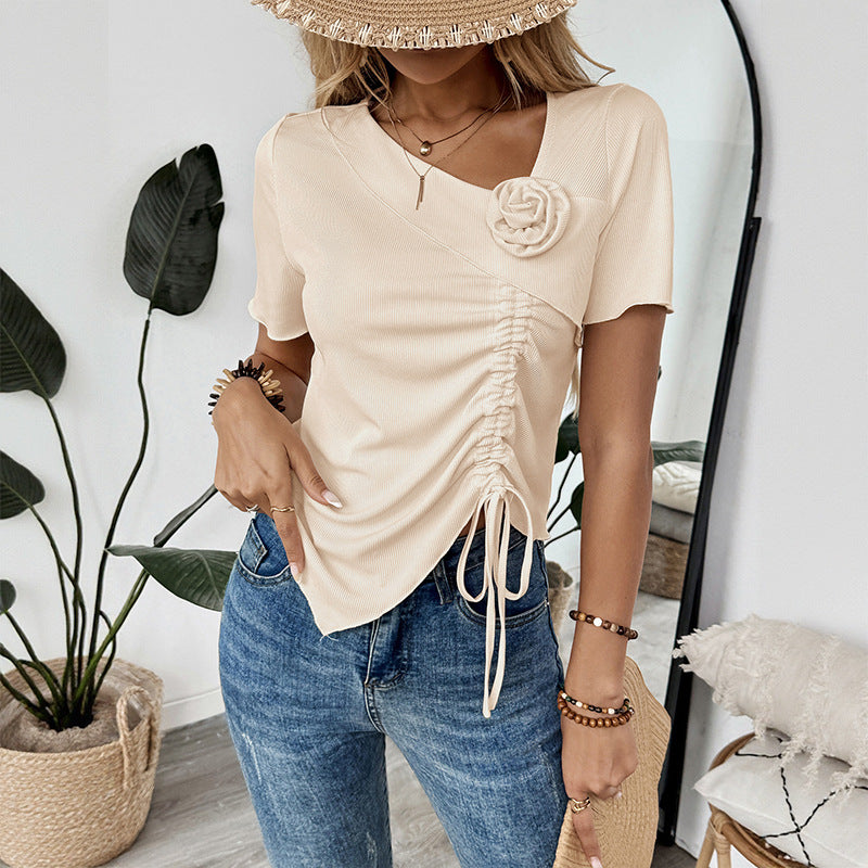 Damen elegantes Wickeloberteil mit dekorativer Rüsche Drune