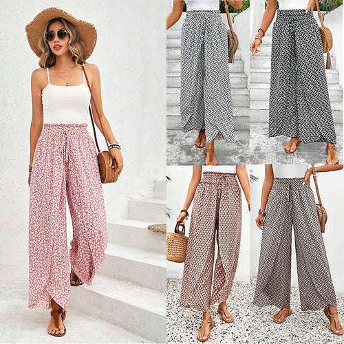 Damen weite Sommerhose mit elastischem Bund und floralem Design Drune