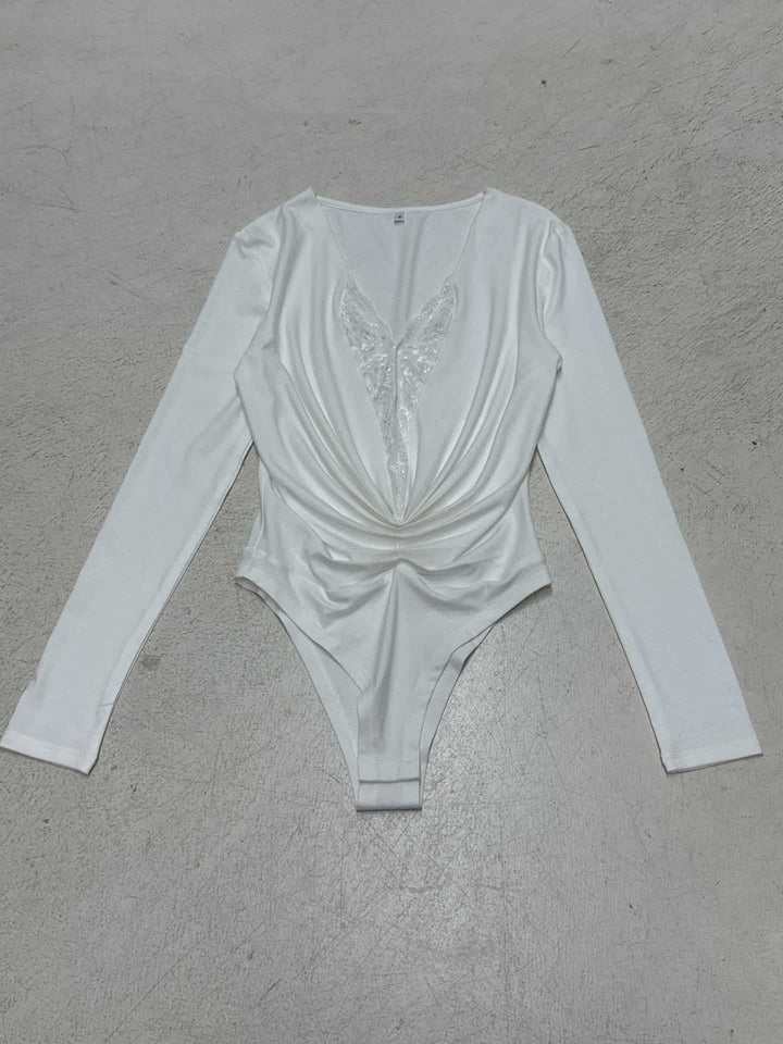 Damen Bodysuit mit tiefem V-Ausschnitt und elegantem Raffungselement Drune