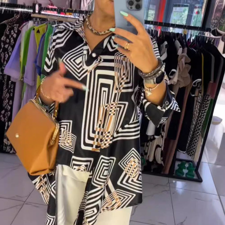 Damen Tunika mit modernem geometrischem Muster und elegantem Schnitt Drune