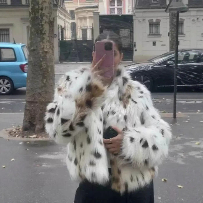 Damen Flauschige Leopardenmuster Kunstpelzjacke Drune