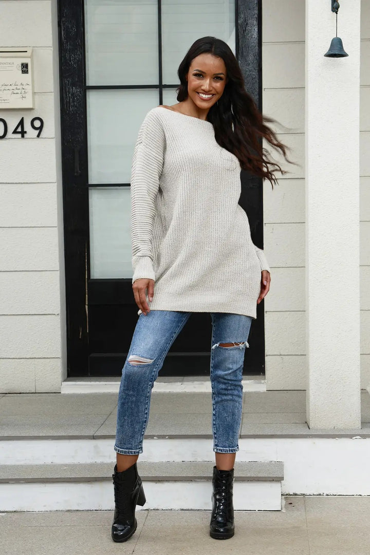 Damen Strickpullover mit weitem Schnitt und strukturierter Oberfläche Drune