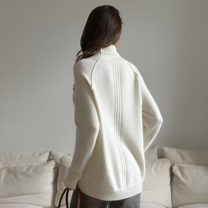 Damen Pullover mit hohem Kragen und feinem Strick Drune