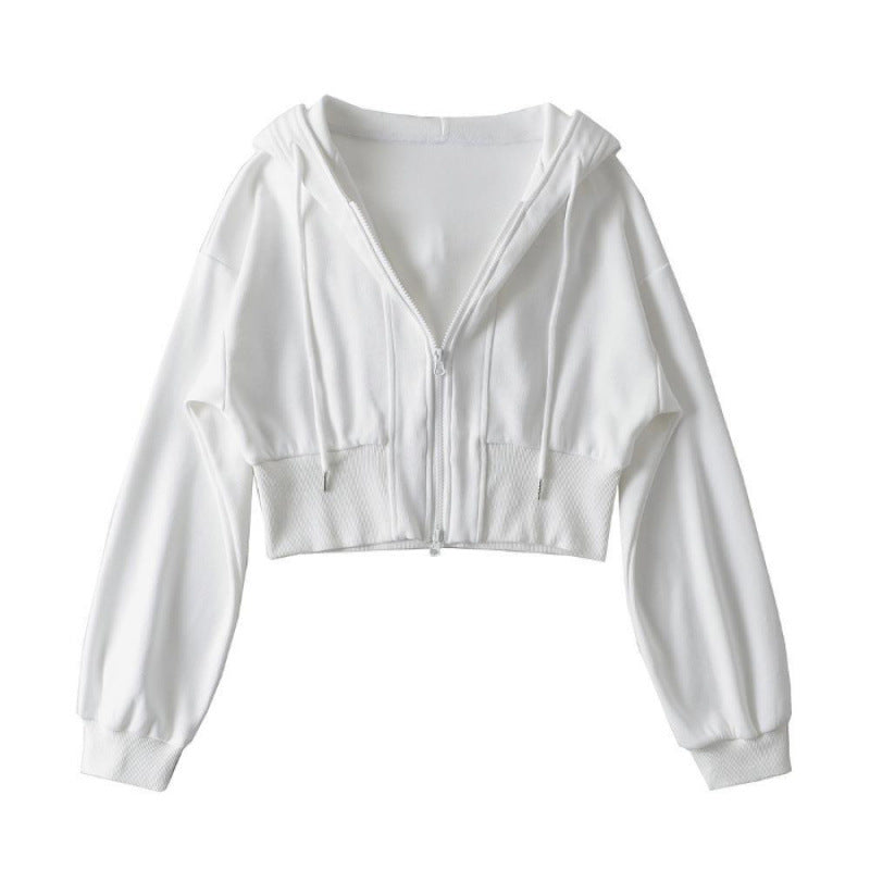 Damen cropped Kapuzenjacke mit Reißverschluss und elastischen Bündchen Drune