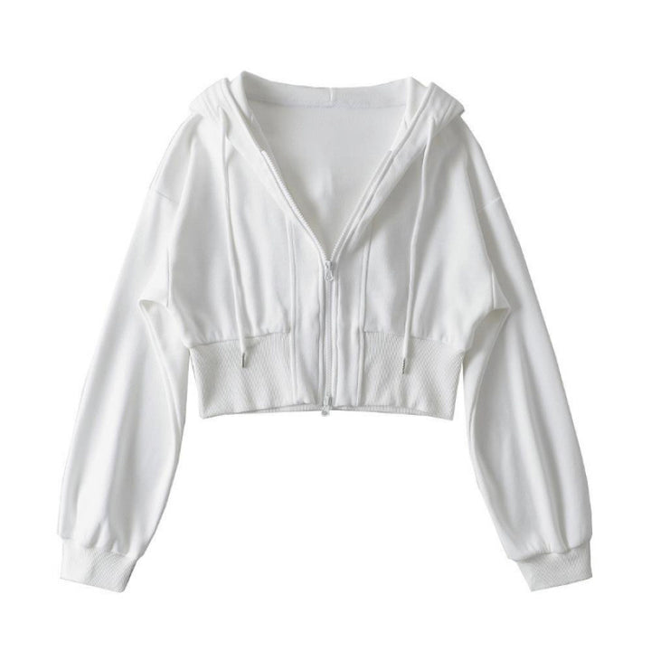 Damen cropped Kapuzenjacke mit Reißverschluss und elastischen Bündchen Drune