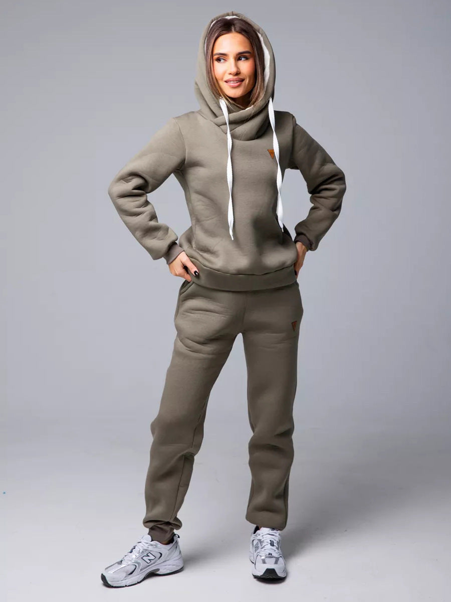 Damen Sportlicher Hoodie- und Jogginghosen-Set mit extra hohem Kragen Drune