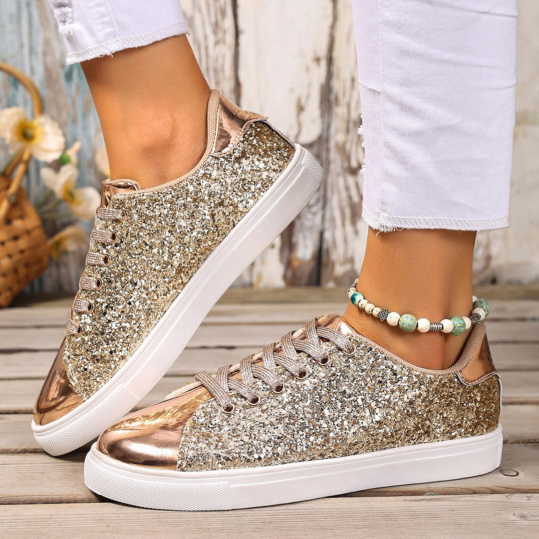 Damen Glitzernde Sneakers mit verspiegelter Zehenkappe und bequemer Polsterung Drune