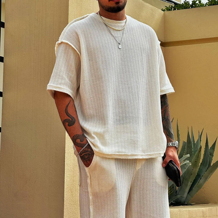 Herren lässiges Oversized-Strickshirt mit luftiger Webstruktur Drune
