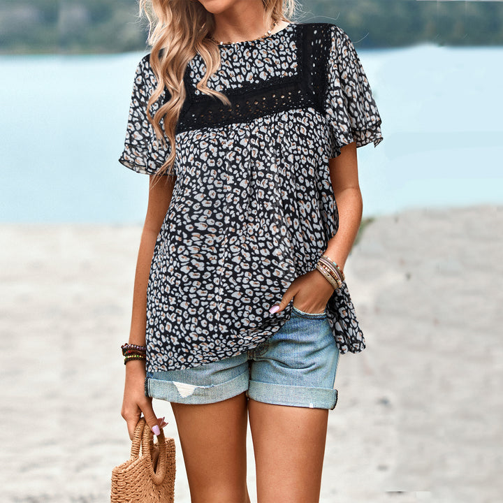 Damen Blumenmuster-Bluse mit Spitzenbesatz Drune